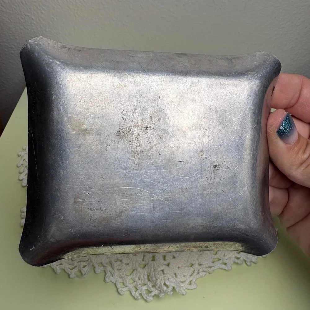 Vintage Unbranded Silver Tone Trinket Tray Bird Etching Cottagecore